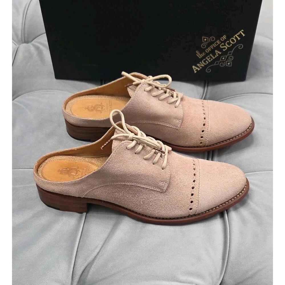The Office Of Angela Scott Pink Suede Mules Oxfords SlipOn Womens Shoes 37 7 - Picture 2 of 16